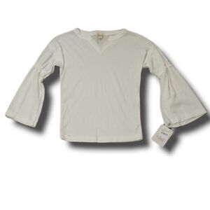 Baea White Thermal Waffle Knit Long Belle Sleeved Boho Casual Top Size Small NEW